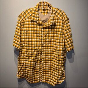 REI Button Up‎ Shirt Mens XL Outdoor Performance Vented Yellow Orange Green